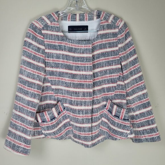 Zara Basic Tweed Knit Blazer Womens Small Textured Snap Button Jacket - Picture 2 of 9